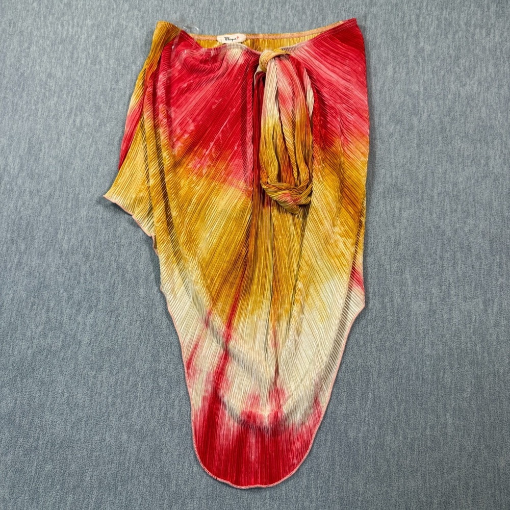 Whisper Skirt Womens L Orange Red‎ Yellow Tie Dye Pleated Sarong Wrap Asymmetric
